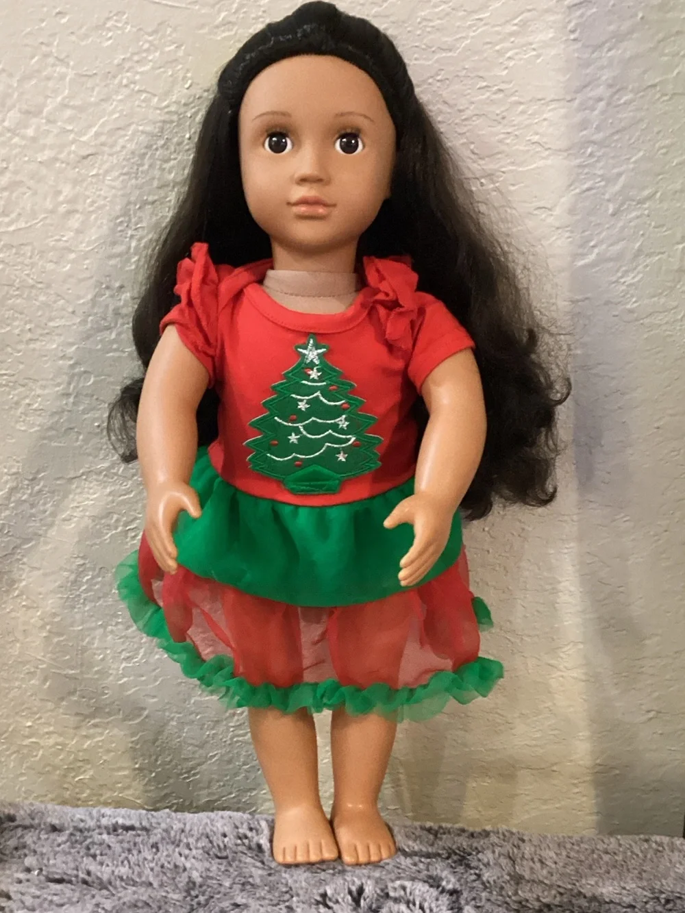 Holiday Tree Red and Green Dress for Kids' Dolls